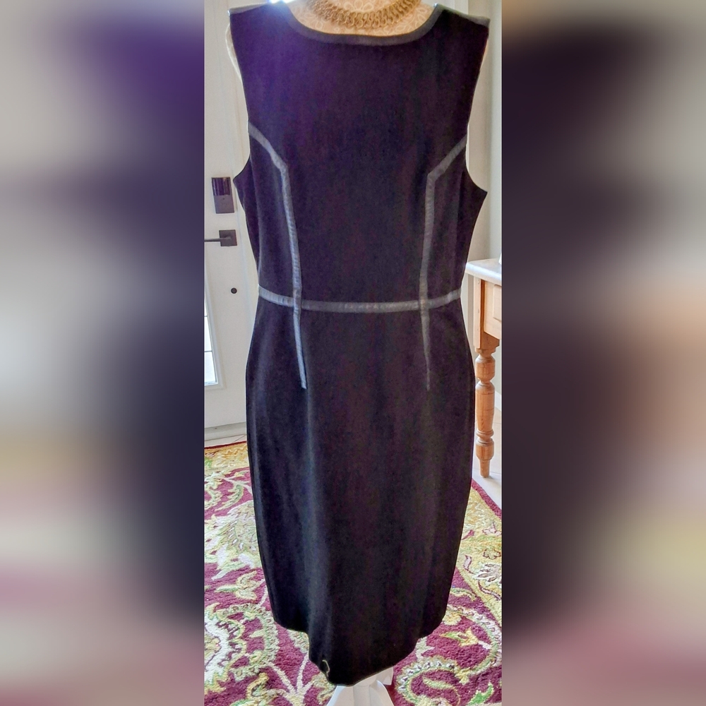 Trina Turk Black faux leather Trimmed Pencil Dress size 12/14